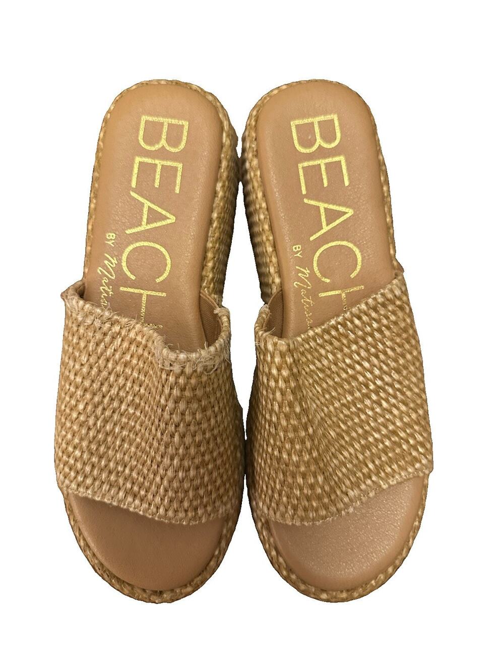 Beach by Matisse Women's Woven Raffia Platform Slide Wedge Sandals Tan Sz 9.5M